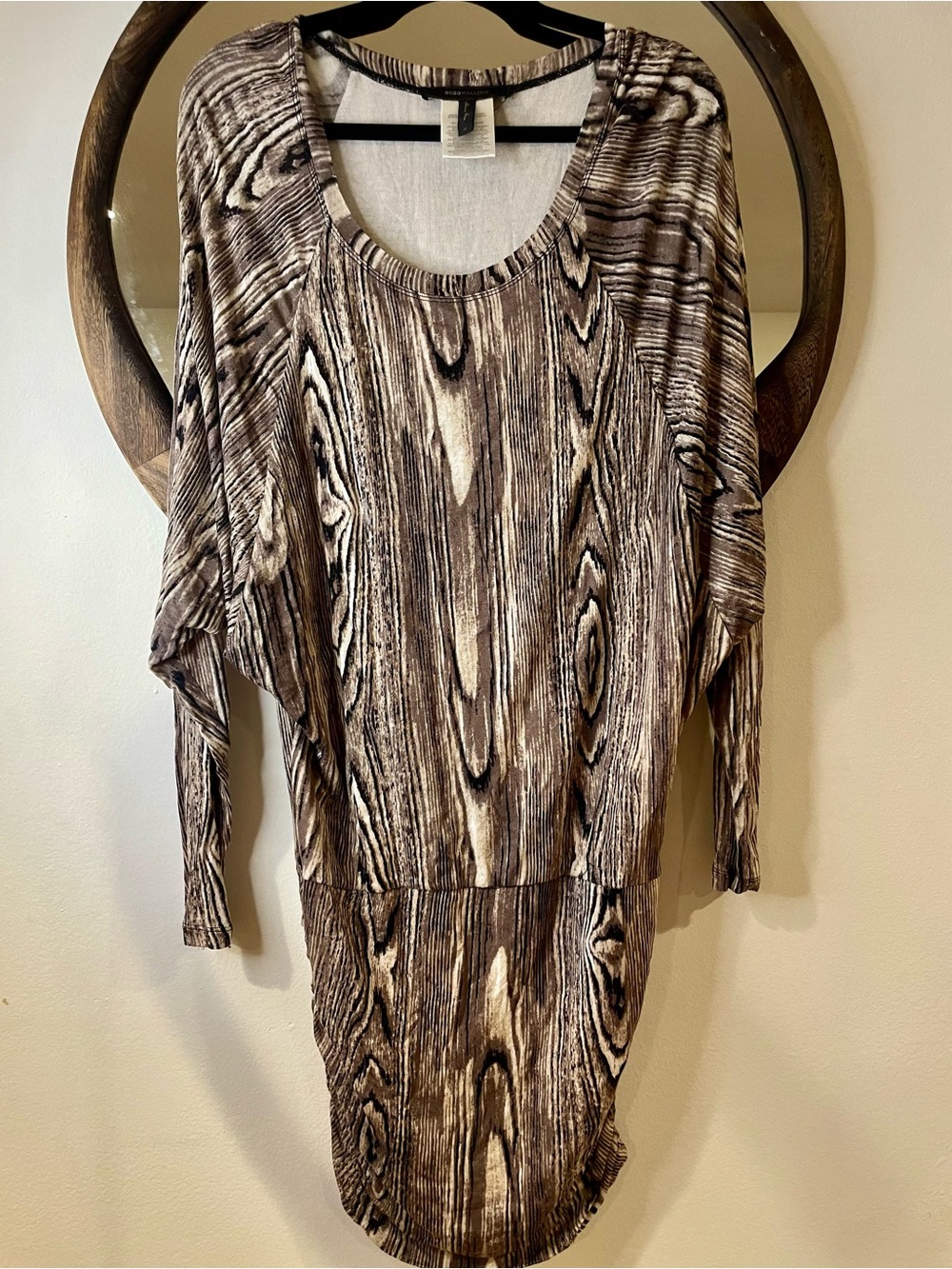 BCBGMaxAzria Brown and Cream Woodgrain Print Tunic Top/Dress